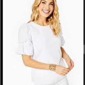 NWOT Lilly Pulitzer Leila White Puff Sleeve Ruffled Blouse, size M